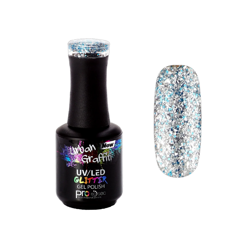 Cinders Slippers - UGGP-A0908 Urban Graffiti Silber- und Blau-Glitzer-Nagellack 15ml